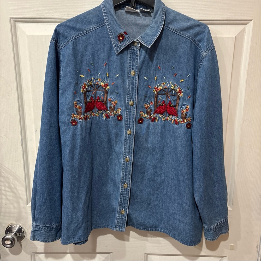 Embroidered Denim Shirt with Red Accents Bobbie Brooke